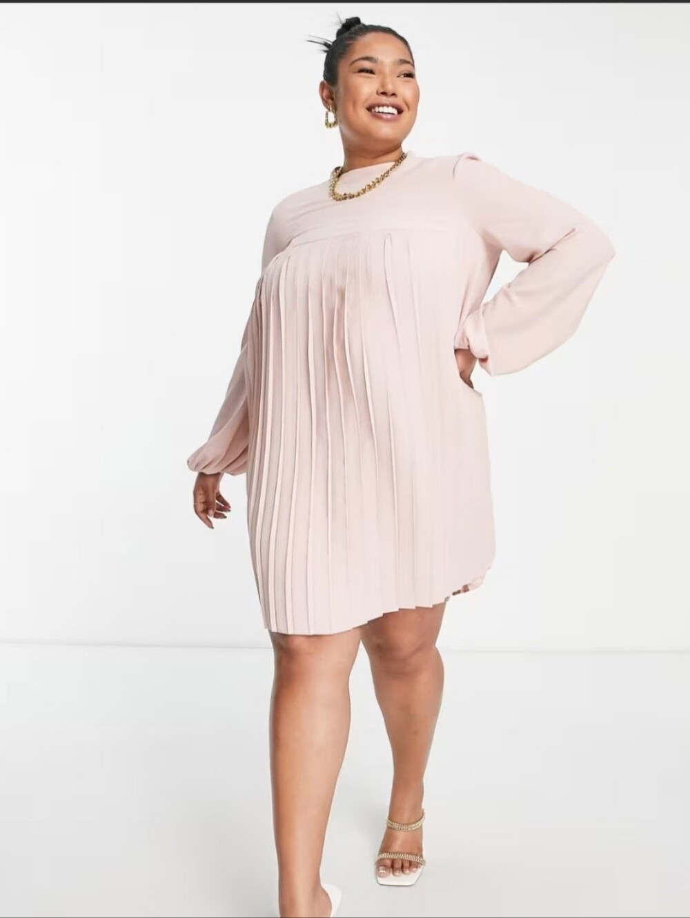 ASOS Curve Pleated Mini Dress in Pale Pink